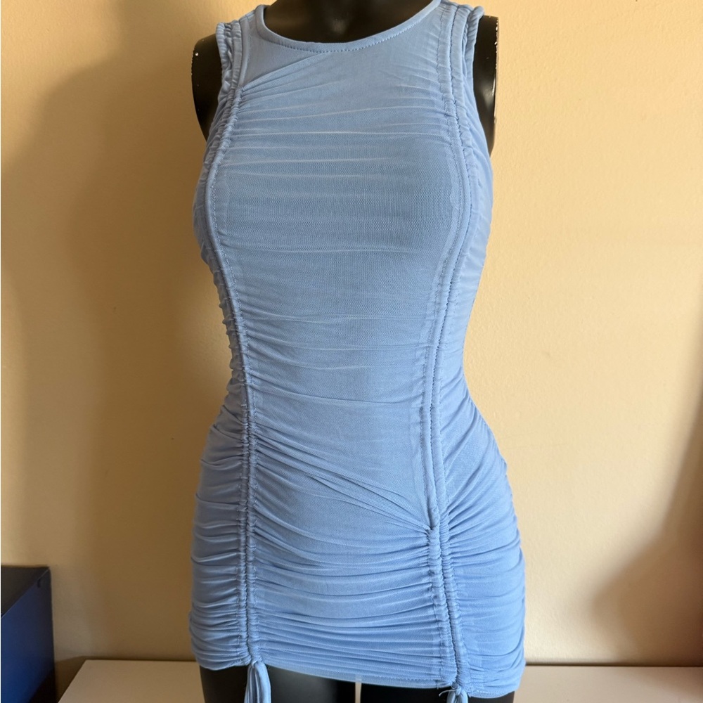 Fashion Nova Blue Ruched Bodycon Mini Dress